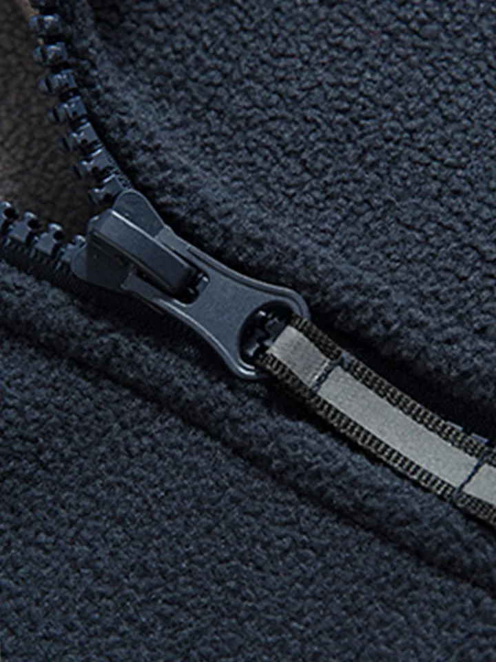 Navy Blue Fleece Zip Up Jacket with Norwegian Flag and Outdoor Norway Embroidery 251226