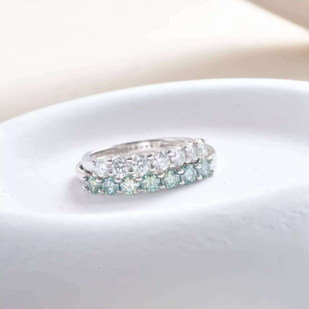 100% Green Moissanite Band Sterling Silver Wedding Rings VVS1 Diamond Half Eternity Stackable Ring for Women 282