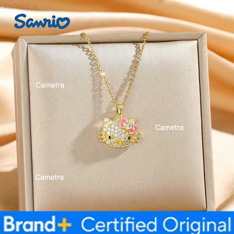 Sanrio Bling Zircon Hello Kitty Pendant Necklace for Women Girls Stainless Steel Chain Cute Kitty Accessories Jewelry Gifts H251229