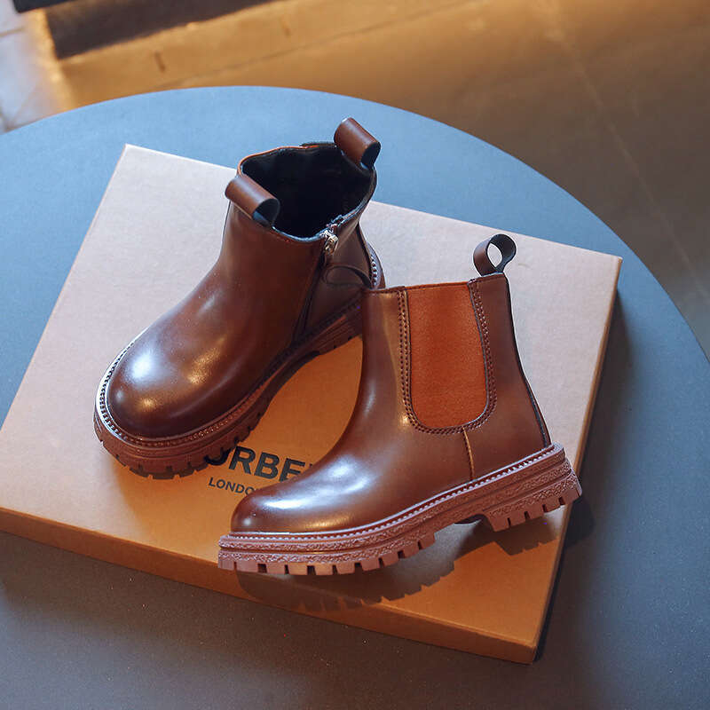 Korean Fashion Children's Autumn New British Style Solid Color Long Martin Boots for Young Girls