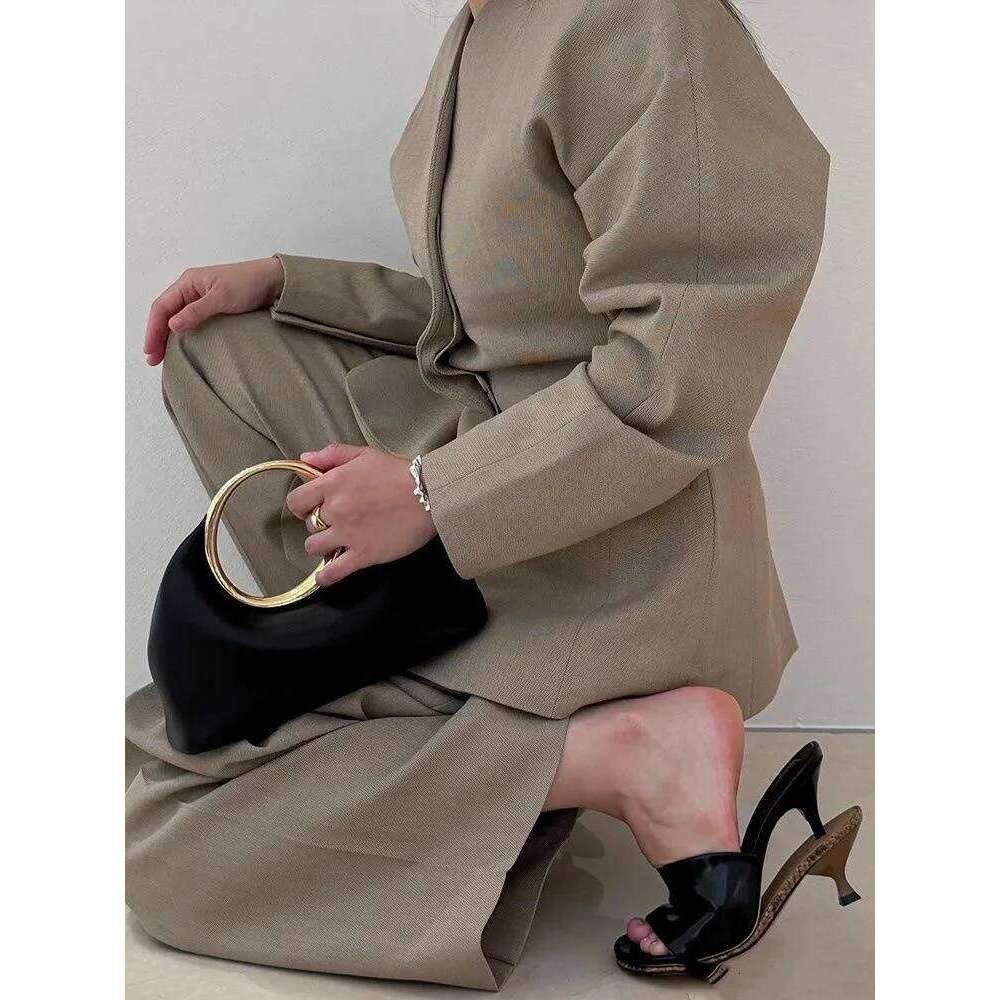 Fashion Women's Handbag Elegant Clutch Purse Metal Top Handle Evening Retro Small PU Leather BagLuxury Handheld Shoulder Bag Xiu Lai Si