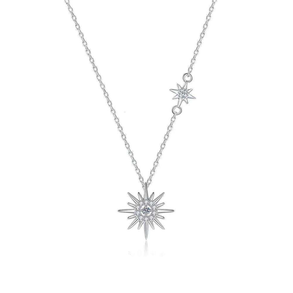 S925 Pure Silver Diamond Pendant Korean Version Tassel Moon Six Pointed Star Collarbone Chain In Mosang Stone Necklace For Women 174