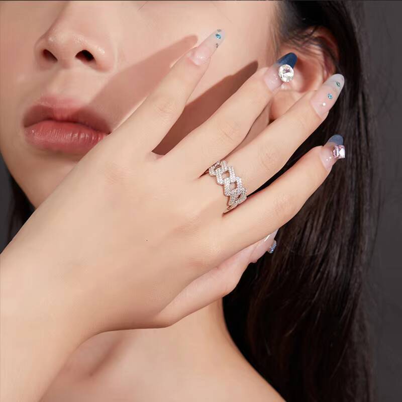 Wholesale Iced Out Moissanite Cuban Ring Jewelry 925 Sterling Silver Men Hip Hop Ring VVS Moissanite Diamond Cuban Ring