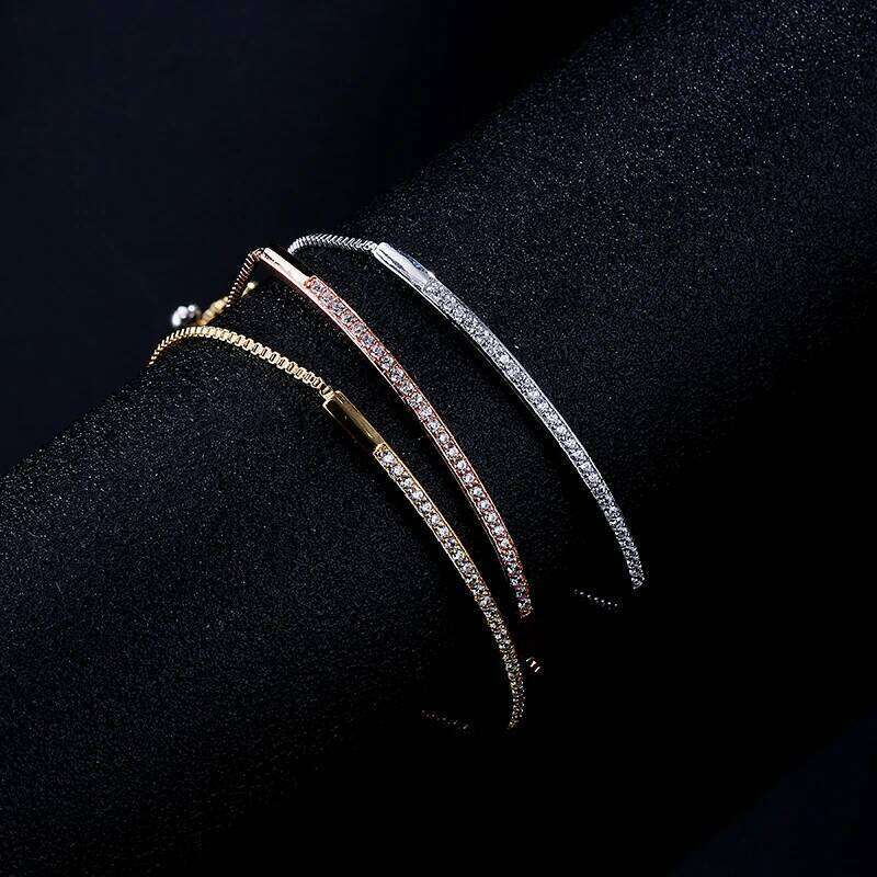 ZAKOL 3pcs Bracelets For Women Simple Models Silver-plated Rose Gold-color Each 1 Adjustable Copper Beads Jewelry