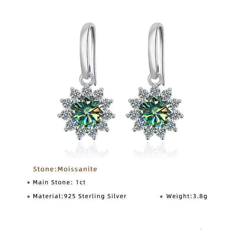 1CT GRA certified Moissanite Colorful 100% S925 Sterling Silver Earrings For Green Blue Pink Luxury Fine Jewelry for Women 91d
