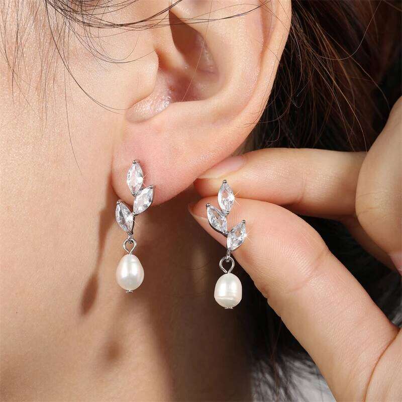 ZAKOL Fashion Marquise Zirconia Imitation Pearl Drop Earrings Shiny AAA Zircon Wedding Earring Jewelry Gift for Women