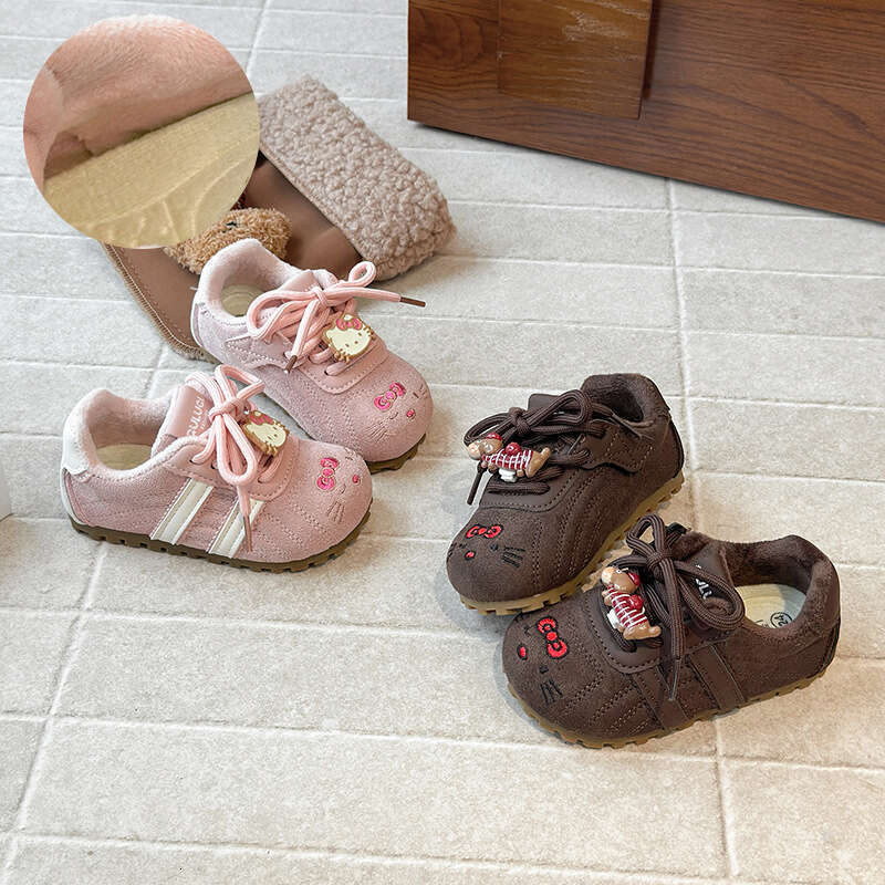 INS Children's Training 2025 Autumn Winter New Korean Style Girls' Cute Cartoon Forrest Gump Fleece-Lined Cotton Shoes