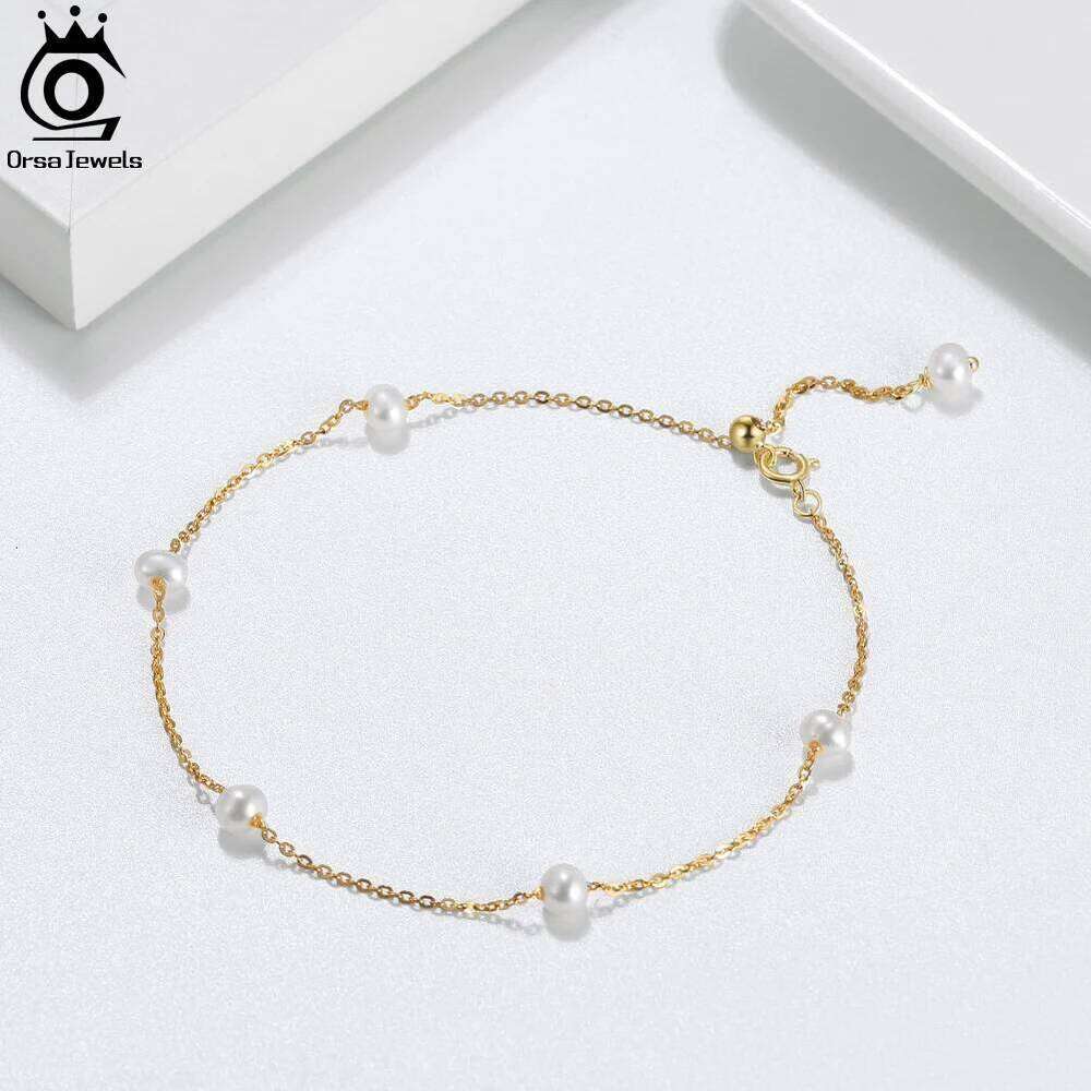 ORSA JEWELS 14k Gold 925 Sterling Silver Bracelet Adjustable Design with Natural Freshwater Pearl Delicate Vintage Jewelry GPB08 25H1229