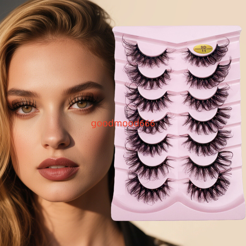 Wholesale 7 Pairs False Eyelash Handmade Cat Eye Style Faux Mink Eyelash Thick Beauty Full Strip Eyelashes