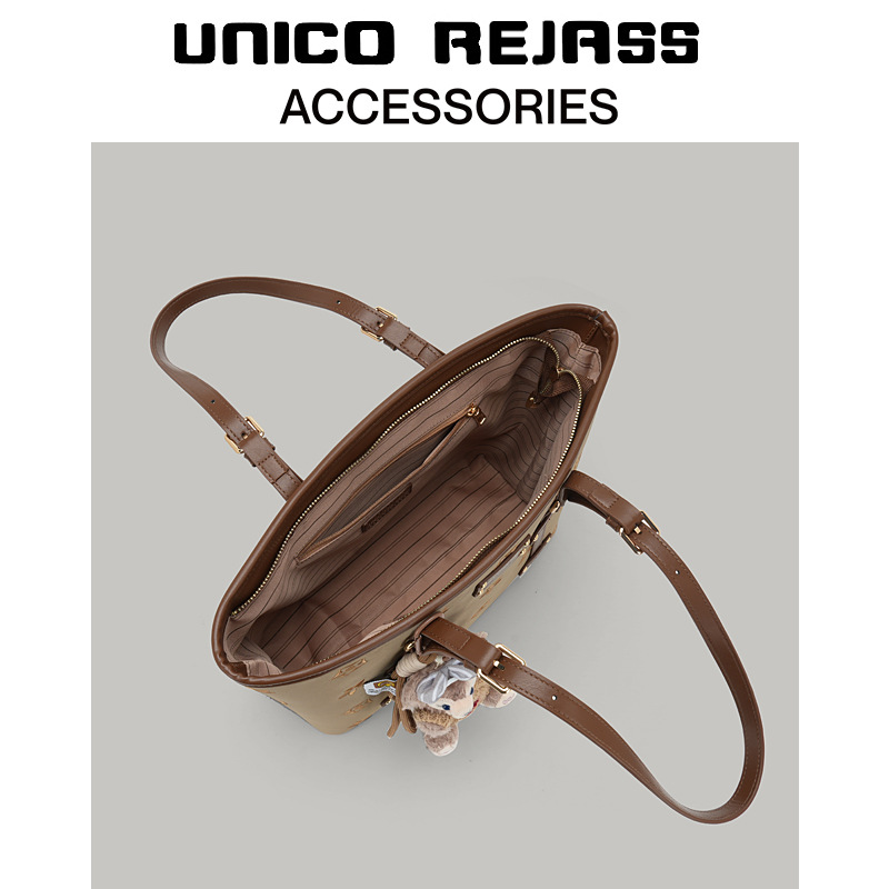 UNICO REJASS 2026 new design embroidered tote bag high end commuter large capacity shoulder bag with small pouch attached