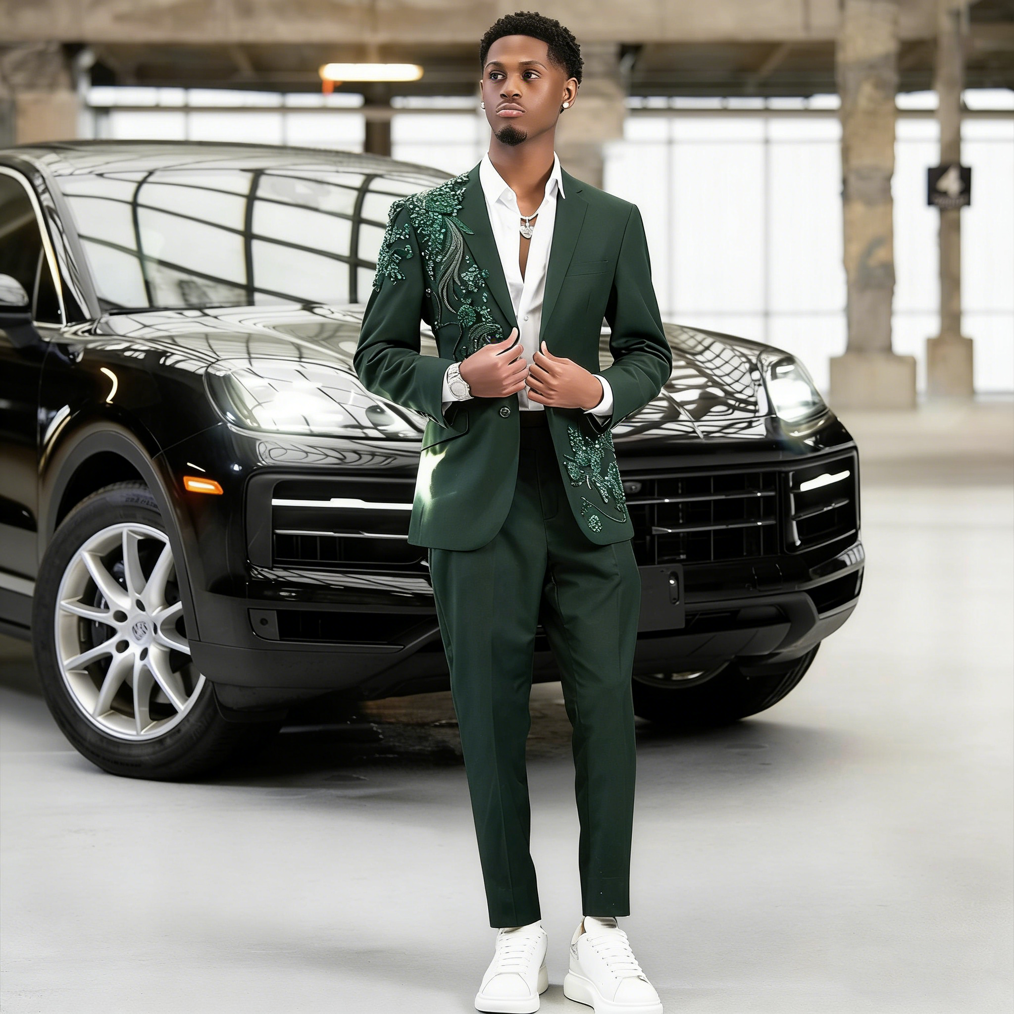 Luxury Men Suits Jacket Crystal Appliques Tailor-Made 2 Pieces Notched Lapel Blazer Two Button Groom Customized Coat Pants Plus Size