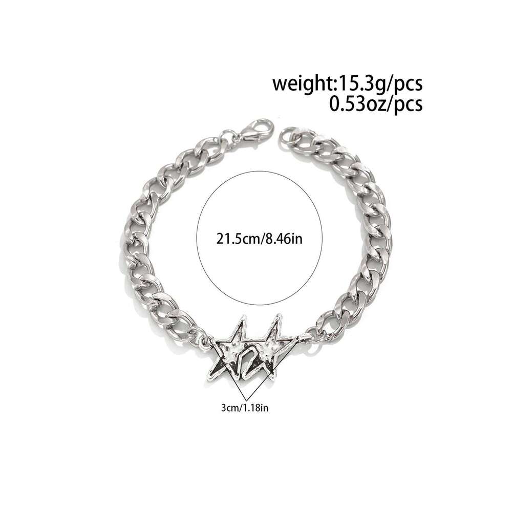 1pc Retro Double Stars Bracelet For Men Woman Hip Hop Unisex Punk Jewelry Cool Rock Luxury Accessories 25H1229
