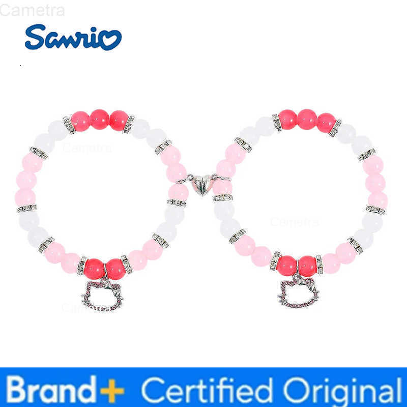 Sanrio 2pc Hello Kitty Matching Pink Heart Beaded Couple Accessories Kawaii Magnetic BFF Set Valentines Day Gifts H251229