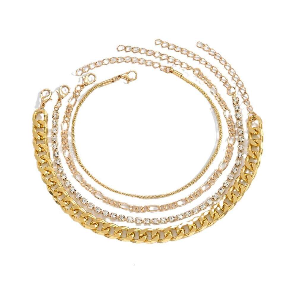 Cross-Border New Tennis Snake Bone Cuban Thick Chain Multi-Layer Adjustable Anklet Personality Layered Jewelry for Women