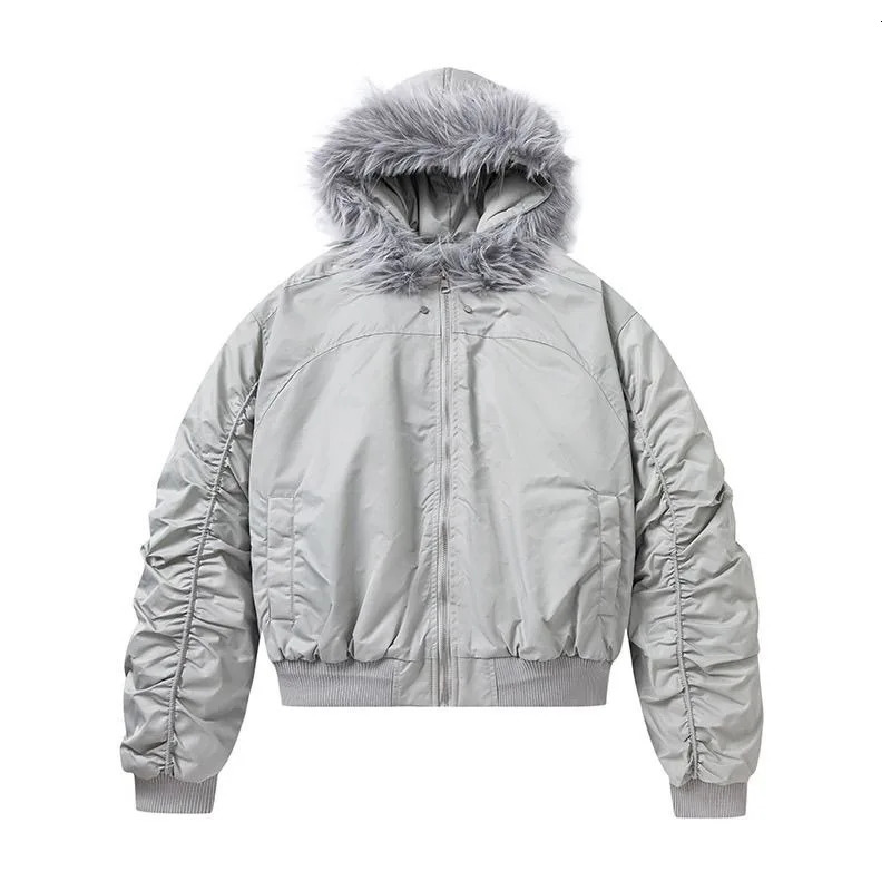 American Street Solid Color Hooded Fur Coat Cotton-padded Jacket Female Y2K Harajuku Casual Jacket Coat 251223