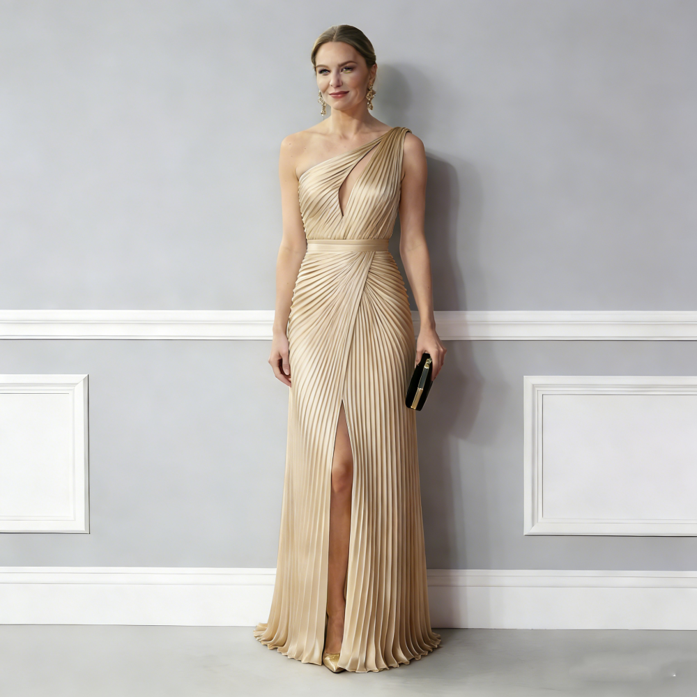 Elegant Pleats Prom Dresses One Shoulder Front Slit Long White Evening Gowns Sleeveless Formal Party Dress For Women 2026