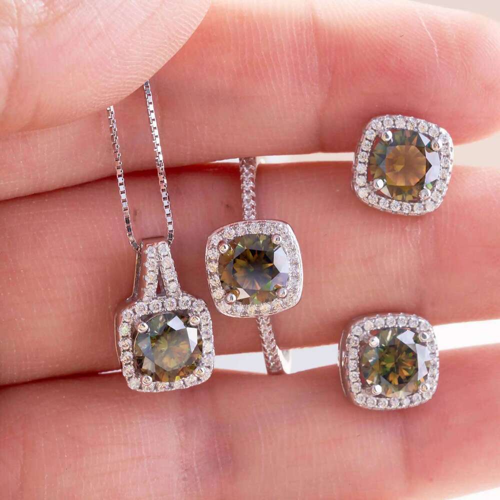 Yellow Green color moissanite S925 Jewelry Set With Certificate for charm lady Pass Dismond Test Jewerly Dating Gift Customized 340