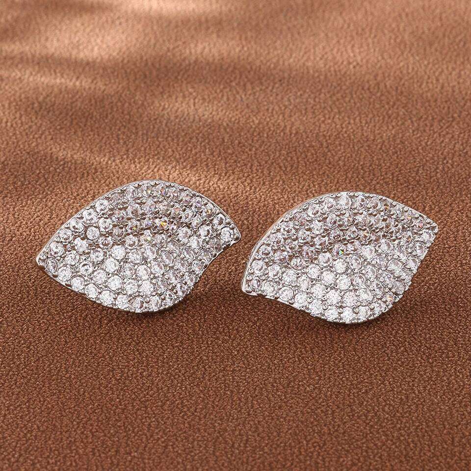 ZAKOL Buling Full Micro Paved Cubic Zirconia Single Leaf Stud Earrings for Women Elegant Bride Wedding Party Jewelry