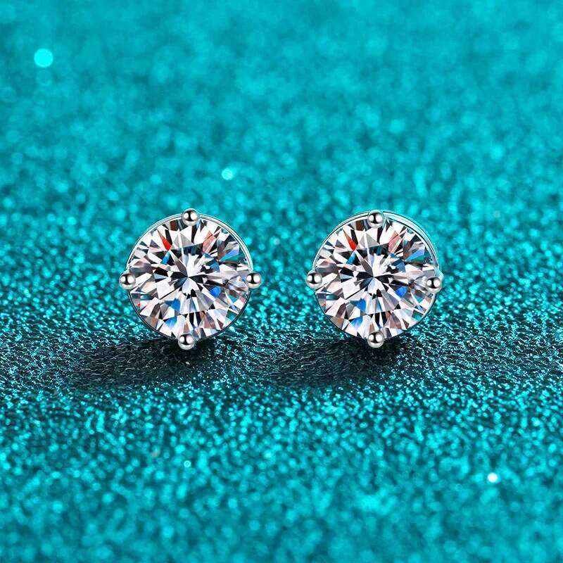18K gold inlaid diamond earrings, women's style simple four claw screw PT950 platinum moissanite fashionable earrings 59e