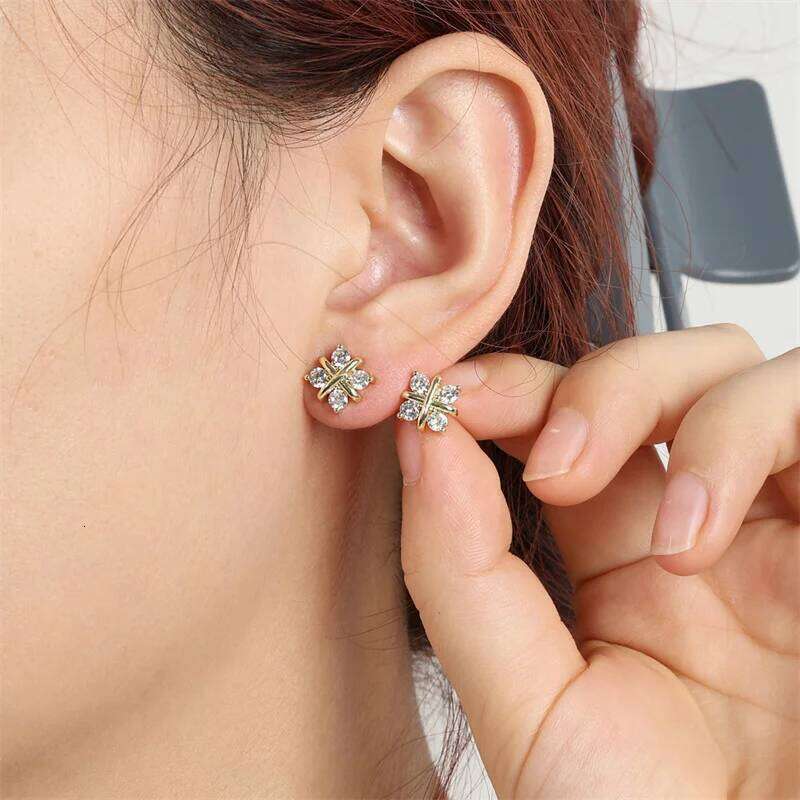 ZAKOL Luxury Flower Square Zirconia Stud Earrings For Women Girls Gold Color Metal Crystal Ears Jewelry Wedding Festival