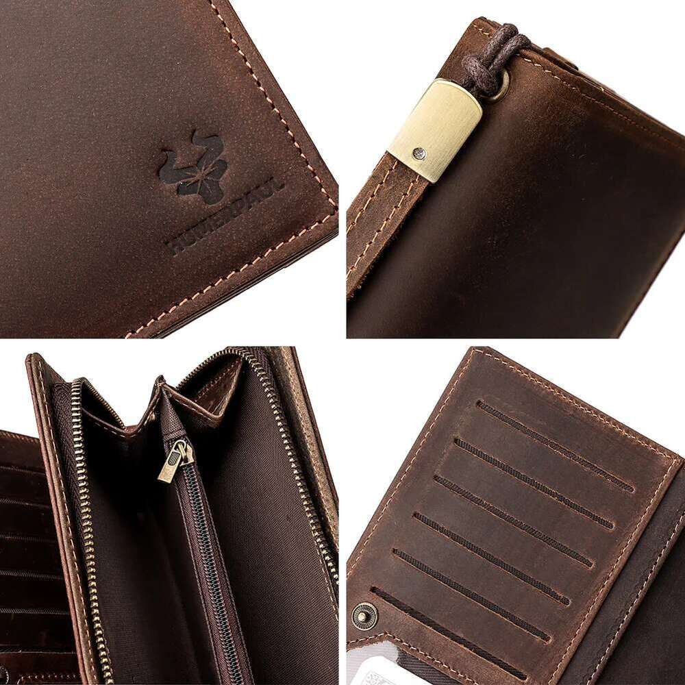 Full Grain Leather Wallet For Men Long Clutch With Cell Phone Pocket Multifunctional RFID Credit Card Holder Handbags JINXIANGGUO