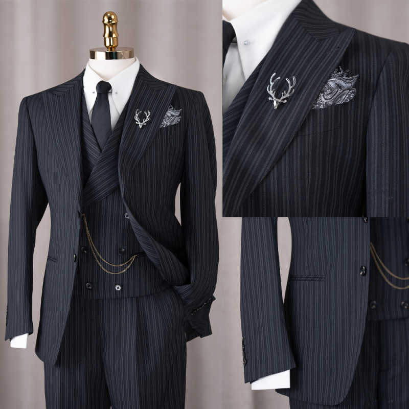 Elegante (Blazer+Vest+Pants) Men's Fashion Business Casual Slim Fit Wedding Business Suit Elegant Man Suit