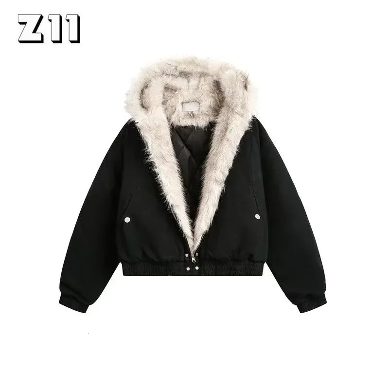 Winter American Retro Fur Collar Women Padded Hooded CottonPadded Jacket Plush Casual Street Gothic Harajuku Oversize Coat 251210