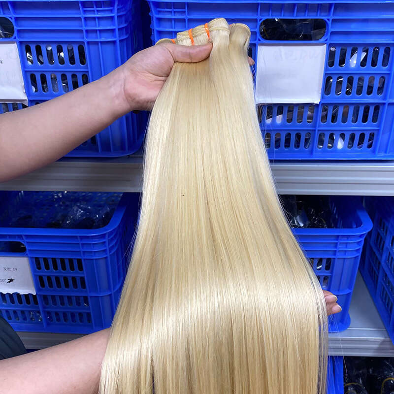 15A Braided Curtain#613 Bundles White Gold Real Human Bone Straight Hair European And American Cross-Border VMS