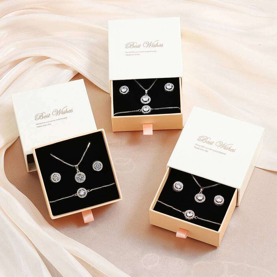 ZAKOL 3 Pcs Jewelry Gift For Women Shiny AAA Cubic Zirconia Earrings Bracelet Necklace Set Accessories With Gifts Box
