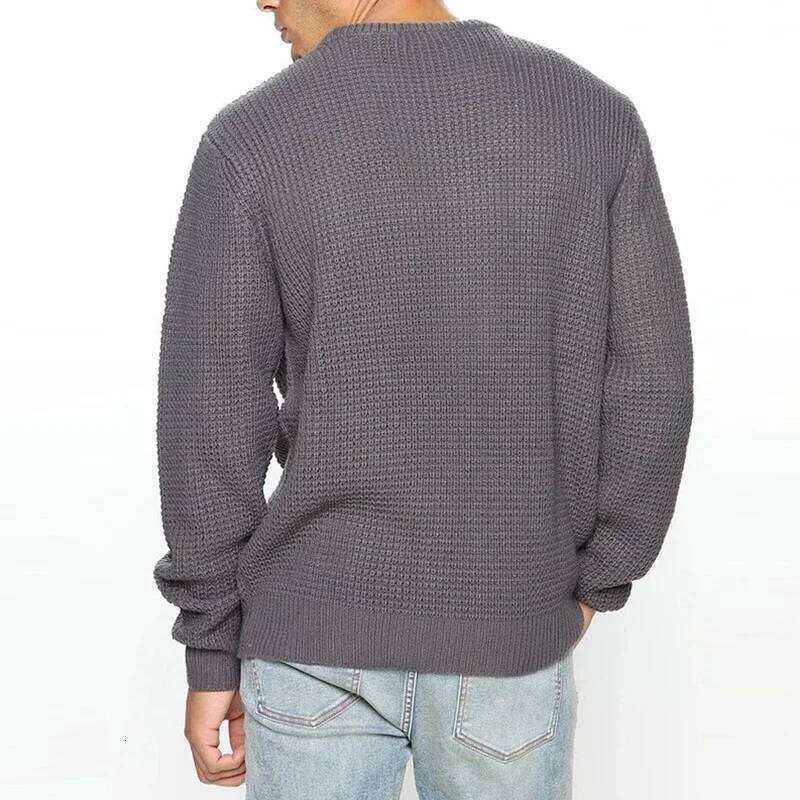 2025 New Men's Casual Round Neck Long Sleeve Knitted Sweater Solid Color Fashion Versatile Top