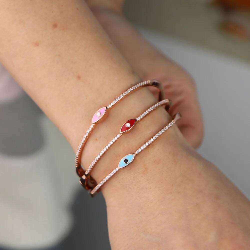 Rose Gold Color Enamel Bangle Bracelet for Women Bohemia Boho Lucky Turkish Evil Eye Jewelry Fashion Wholesal 25H1229