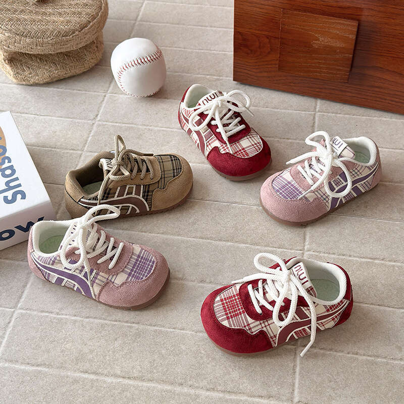 INS Retro German Training 2025 Spring and Autumn New Korean Style Girls' Plaid Forrest Gump Shoes Boys' Soft Sole Sneakers