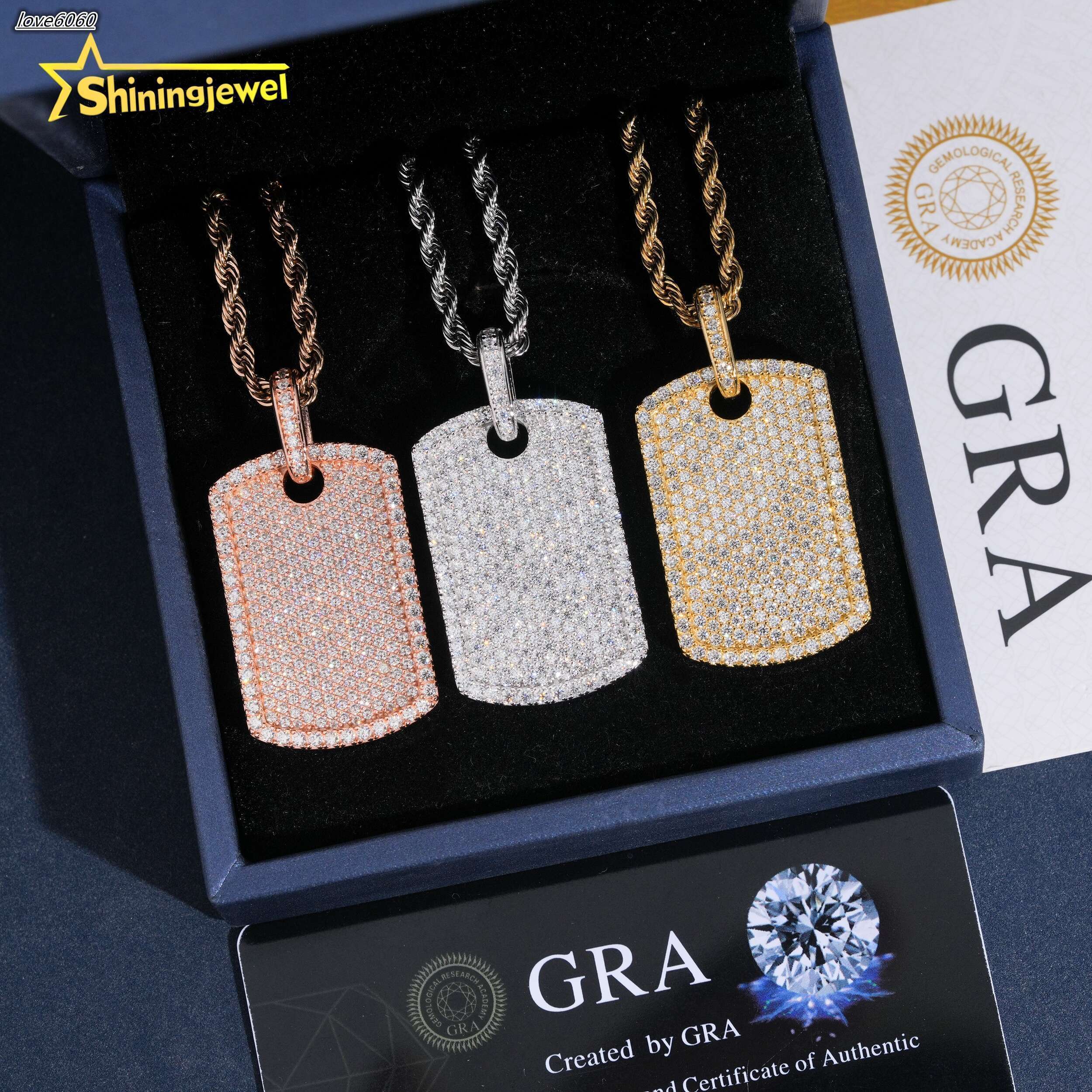 Hip Hop Pendants Charms 925 Silver Iced Out Moissanite Dog Tag Pendant Custom VVS Moissanite Pendant for Men