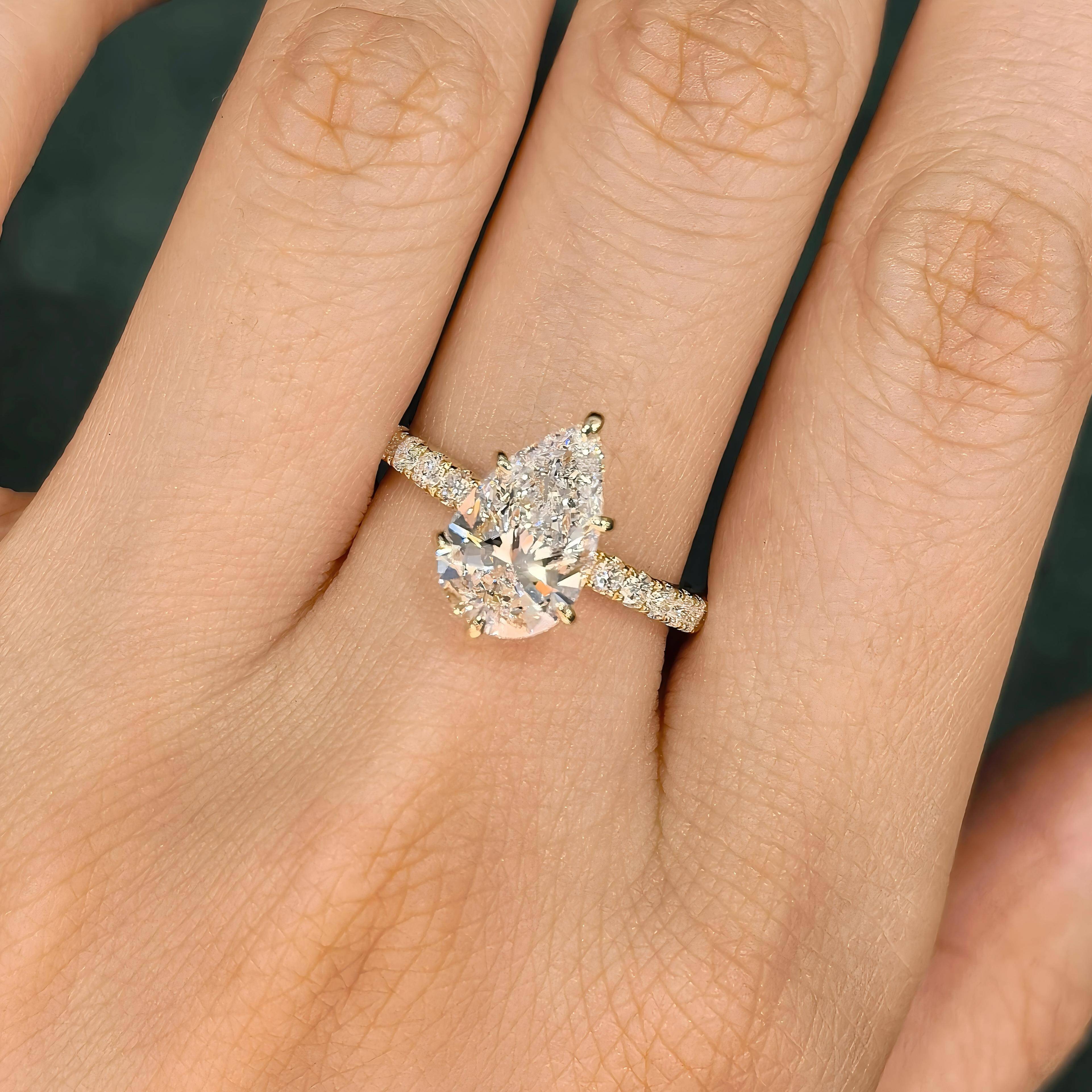 Classic 2ct Synthetic Diamond Engagement Ring 14k Real Gold Igi Certified Pave Setting Cvd Lab Grown Diamond Ring