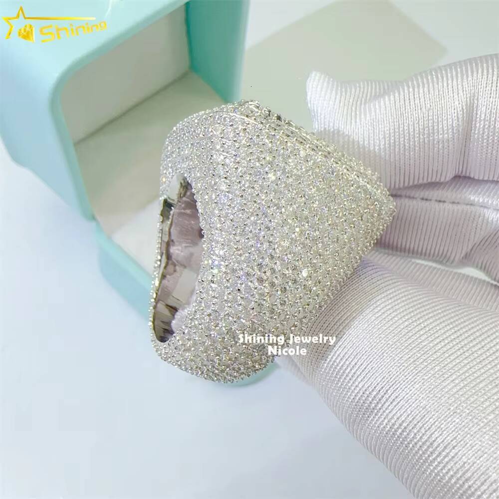 Luxury Bling Fully Iced Out baguette Diamond 925 Sterling Silver Hip Hop Men Moissanite Ring