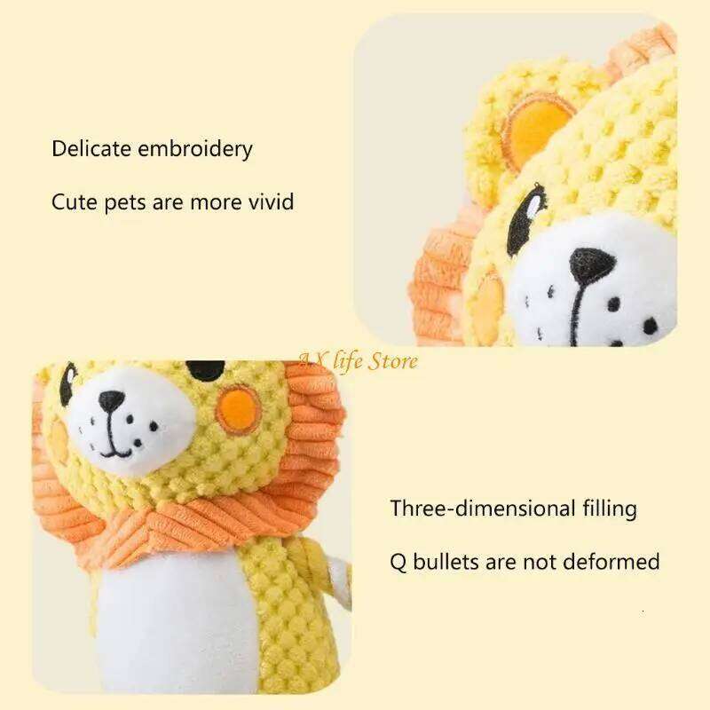 J2HA Interactive Stuffed Dog Chew Small & Large Plush Squeak for Dogs Teeth Cleaning Lion/Monkey