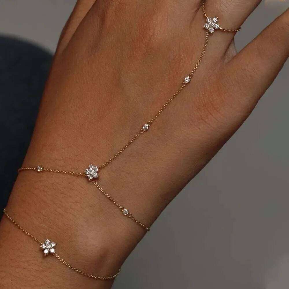 Rhinestone flower finger bracelet for women, daily party jewelry, wristband, simple and fashionable jewelry accessories 25H1229