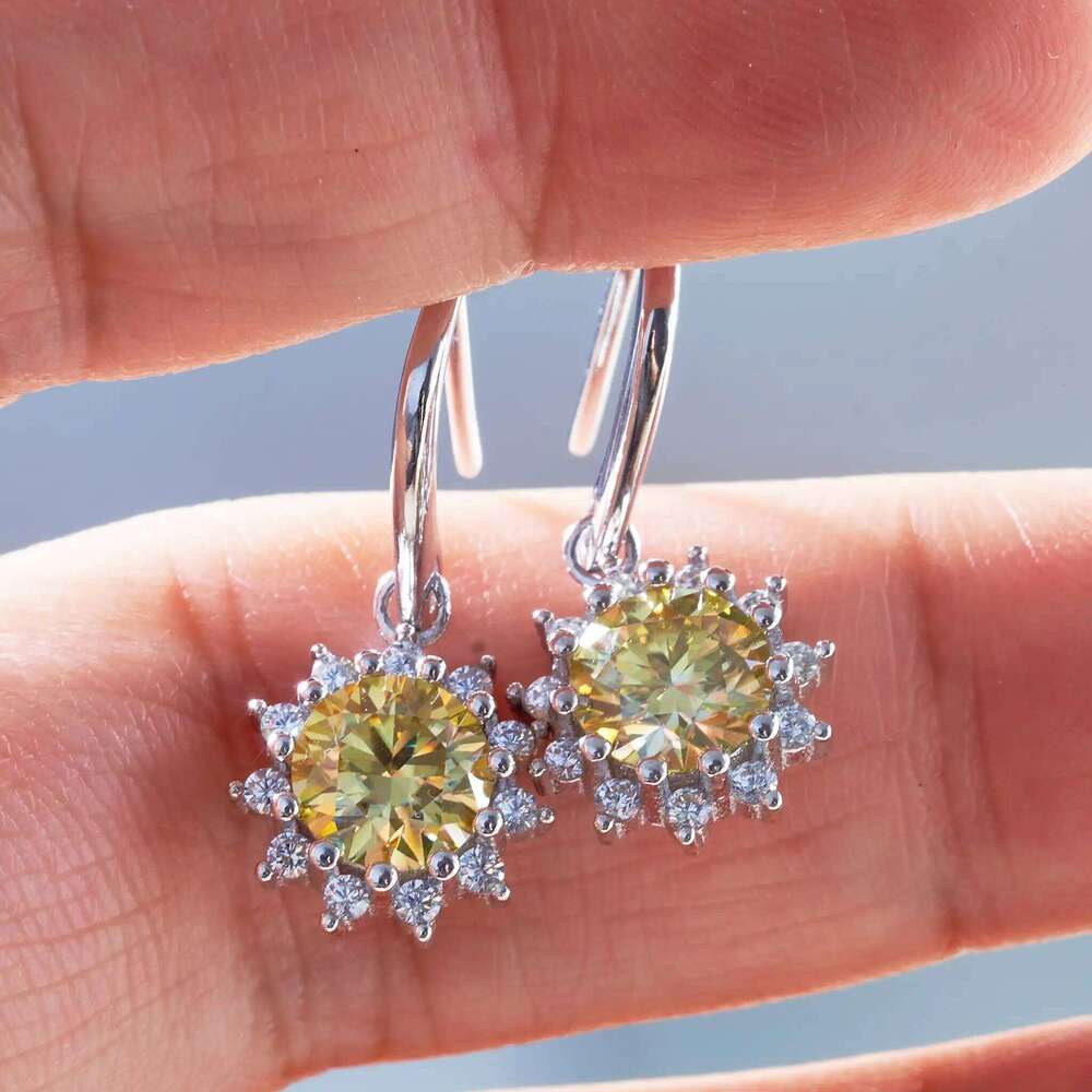 1ctx2pcs pink royalblue gold color moissanite women drop earrings sunflower shape f24