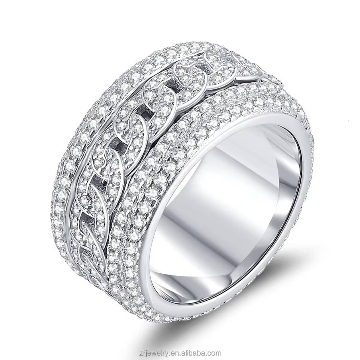 Moissanite 925 Sterling Silver Rings Iced Out Cuban Hiphop Rotate Gold Plated Moissanite Men Ring