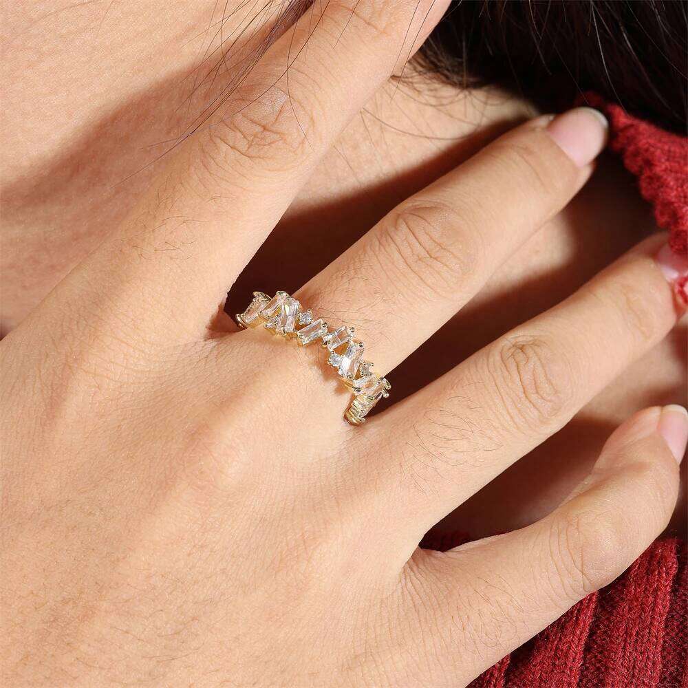 ZAKOL Fashion Luxury Multicolor Charm AAA Baguette Cubic Zirconia Wedding Rings for Women T Shape Stone Party Jewelry RP5083
