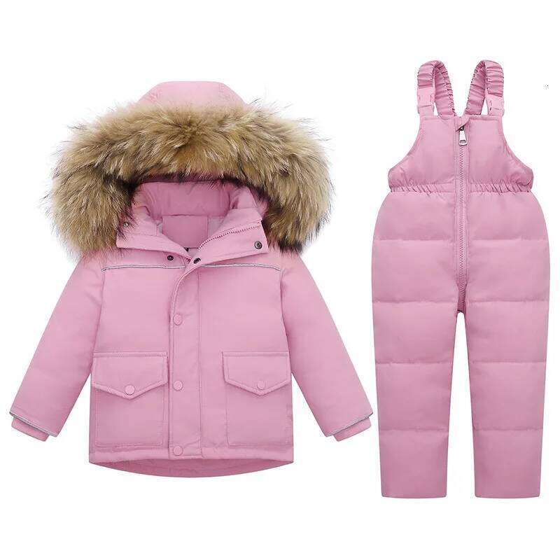 -30 Degree Winter Boys' Camouflage Down Jacket Waterproof Real Fur Girls' Ski Suit 1-5 Years Old Children's Snow Set SPLELED