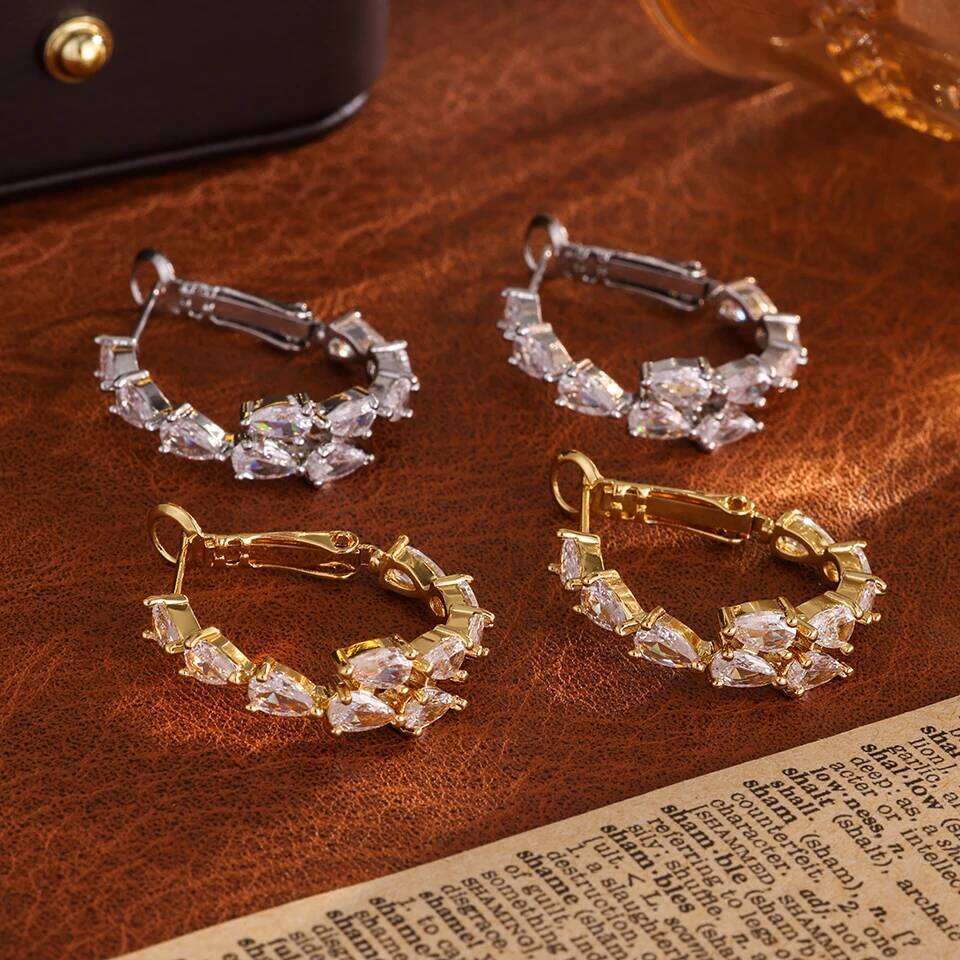 ZAKOL New Trendy Water Drop Circle AAA Zircon Hoop Earrings for Women Luxury Female Party Wedding Jewelry Gift