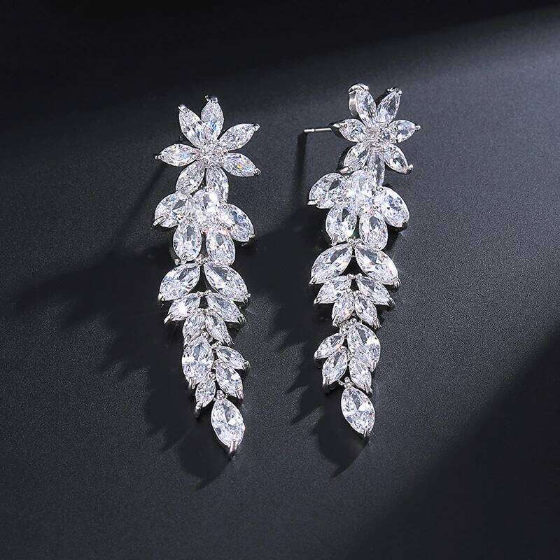 ZAKOL Luxury Marquise Cluster Flower Shape Cubic Zirconia Long Dangle Drop Earrings for Brides Wedding Jewelry