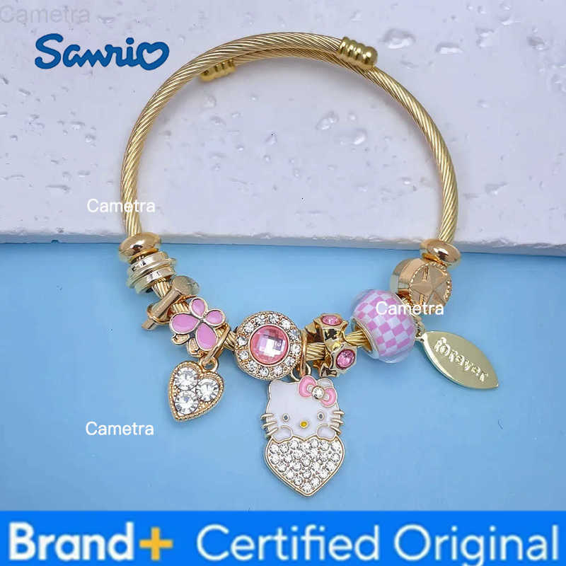 Sanrio Hello Kitty Music Note Love Heart Charm Bracelet for Women Romantic Bangle Jewelry Gift for Anniversaries H251229