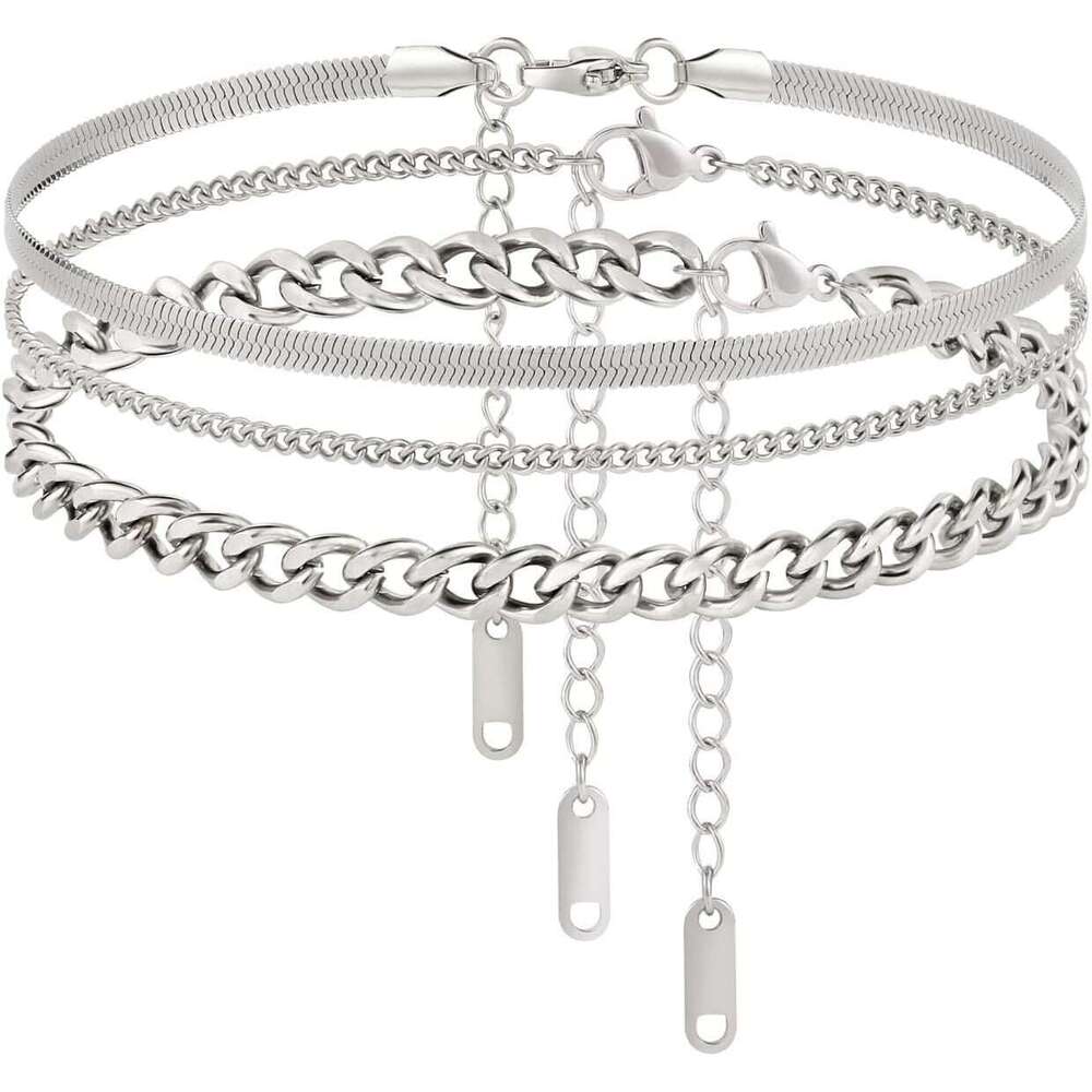 Cross-Border Popular Waterproof Cuban Chain Anklet Set Stainless Steel Fashion Commuting Personality Versatile Foot Jewelry