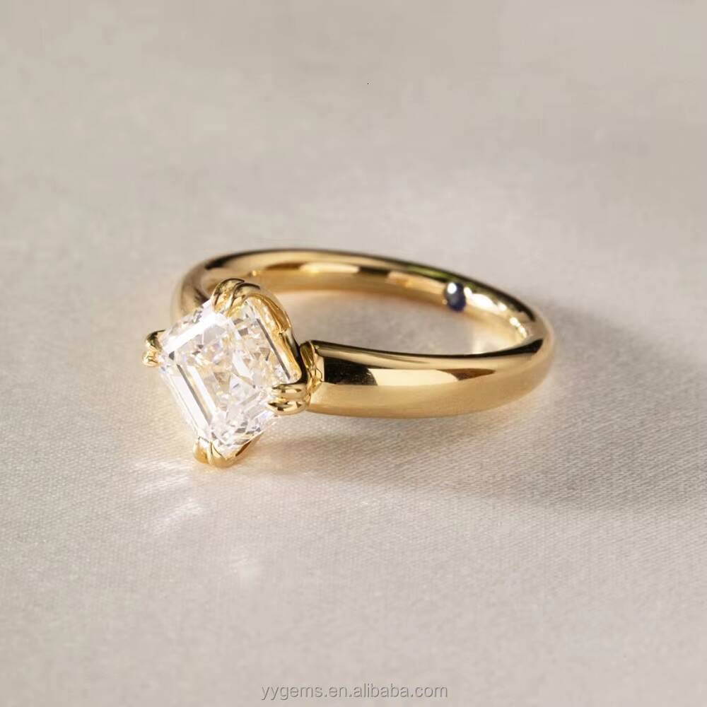 Fine Jewelry Double Prongs 2CT Top Quality Asscher Cut Moissanite Diamond 18K Yellow Gold Women Wedding Engagement Ring