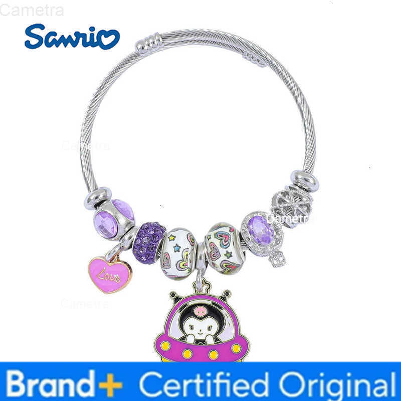 Sanrio Kawaii Jewelry Kuromi Spaceship Charm Beaded Bracelet Trendy Anime Fashion Gifts H251229