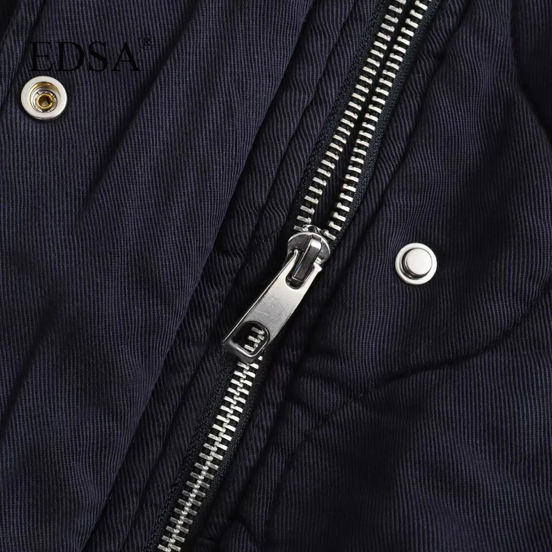 EDSA Women Oversized Quilted Bomber Jackets Thick Warm Coat Long Sleeve SnapButton Female Outerwear Chic Tops 251225