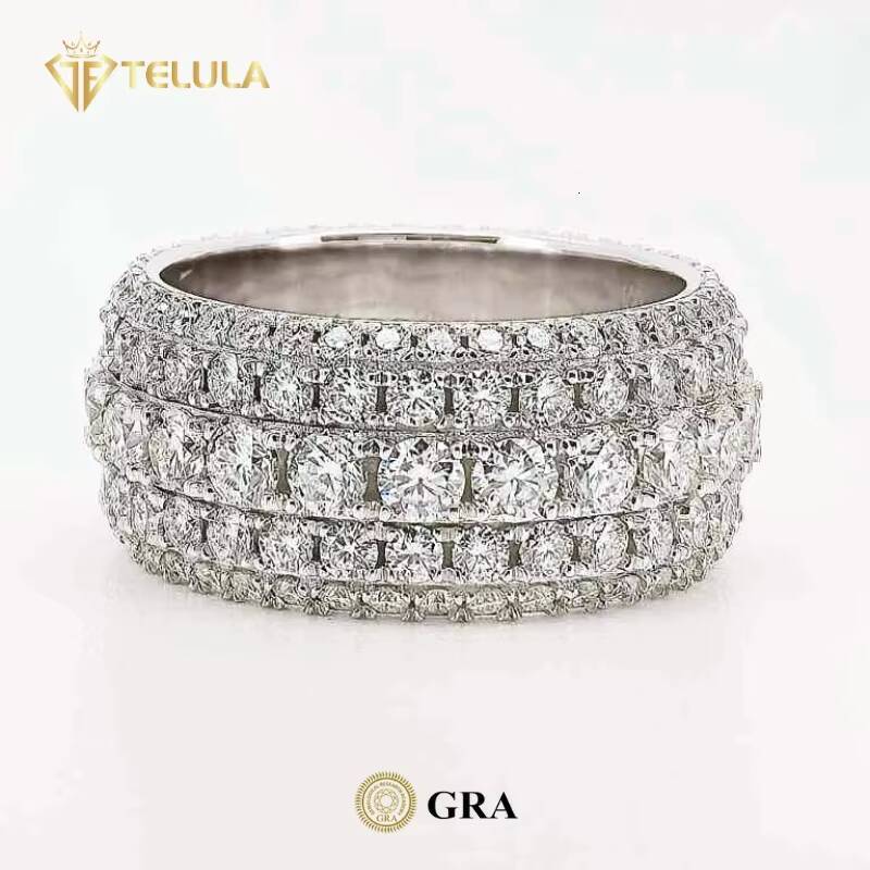 Telula Moissanite Rings Gra Certified Iced Out Moissanite Men Ring S925 Sterling Silver Gold Plated Hiphop Moissanite Ring