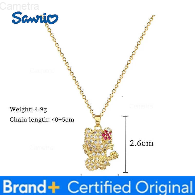 Sanrio Stainless Steel Chain Hello Kitty Playing The Guitar Pendant Necklace for Women Teen Girls Cute Zircon Jewelry Gifts H251229